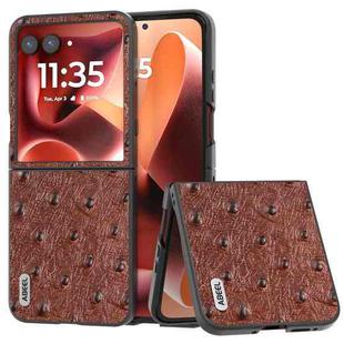 For Motorola Razr 60 Ultra ABEEL Genuine Leather Ostrich Texture Phone Case(Coffee)