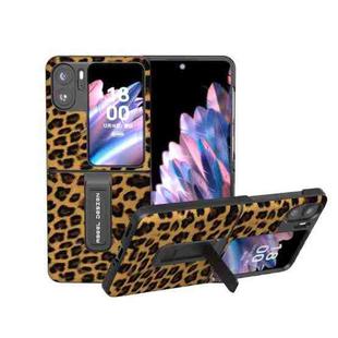 For OPPO Find N2 Flip Black Edge Leopard Phone Case with Holder(Golden)