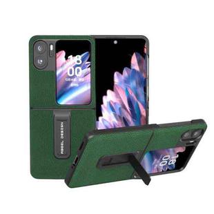 For OPPO Find N2 Flip Black Edge Genuine Leather Mino Phone Case with Holder(Green)