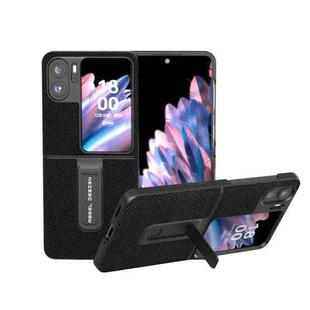 For OPPO Find N2 Flip Black Edge Genuine Leather Mino Phone Case with Holder(Black)