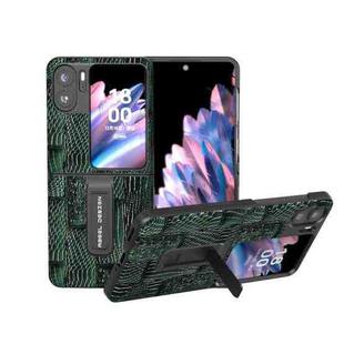 For OPPO Find N2 Flip ABEEL Genuine Leather Mahjong Texture Series Phone Case with Holder(Green)