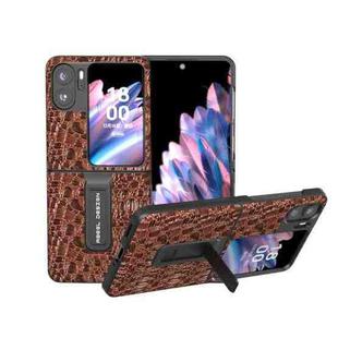For OPPO Find N2 Flip ABEEL Genuine Leather Sky Series Phone Case with Holder(Brown)