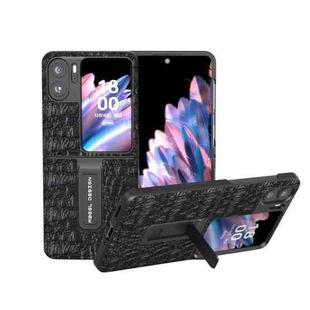 For OPPO Find N2 Flip ABEEL Genuine Leather Sky Series Phone Case with Holder(Black)