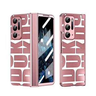 For OPPO Find N Integrated Electroplating Folding Phone Case with Hinge(Rose Gold)