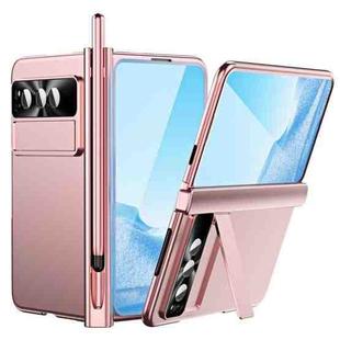 For Google Pixel Fold Integrated Electroplating Pen Slot Double Hinge Folding Phone Case with Stylus(Pink)