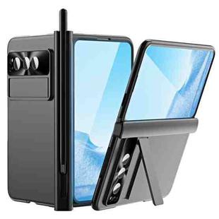 For Google Pixel Fold Integrated Electroplating Pen Slot Double Hinge Folding Phone Case with Stylus(Black)