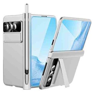 For Google Pixel Fold Integrated Electroplating Pen Slot Double Hinge Folding Phone Case with Stylus(Silver)