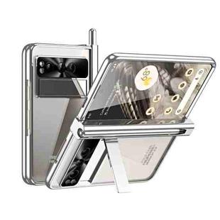 For Google Pixel Fold Integrated Electroplating Folding Phone Case with Pen Slot(Silver)