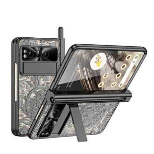 For Google Pixel Fold Mechanical Legend Integrated Electroplating All-inclusive Phone Case with Pen Slot(Black)