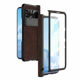 For Google Pixel Fold Integrated Napa Texture All-inclusive Phone Case with Hinge(Coffee)