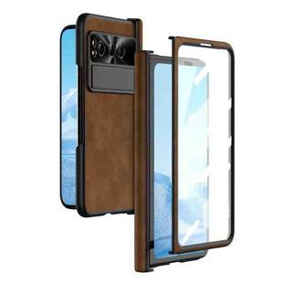 For Google Pixel Fold Integrated Napa Texture All-inclusive Phone Case with Hinge(Brown)