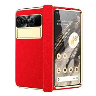 For Google Pixel Fold Litchi Pattern Electroplating Folding Phone Case with Hinge(Red)