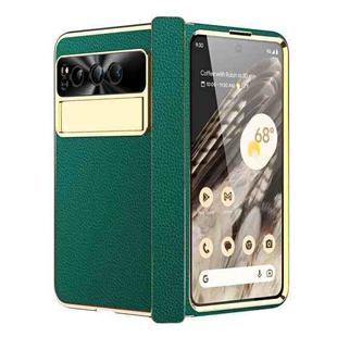 For Google Pixel Fold Litchi Pattern Electroplating Folding Phone Case with Hinge(Green)