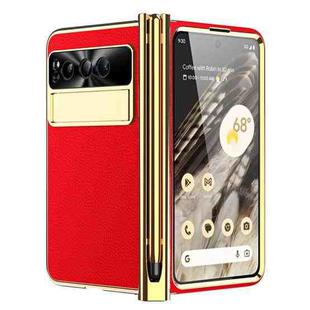 For Google Pixel Fold Litchi Pattern Electroplating Pen Slot Folding Phone Case with Stylus(Red)