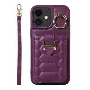 For iPhone 11 Vertical Card Bag Ring Holder Phone Case with Dual Lanyard(Dark Purple)