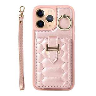 For iPhone 11 Pro Vertical Card Bag Ring Holder Phone Case with Dual Lanyard(Rose Gold)