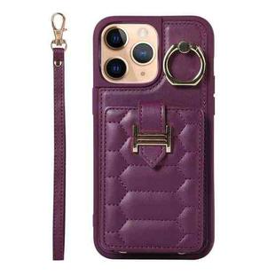 For iPhone 11 Pro Max Vertical Card Bag Ring Holder Phone Case with Dual Lanyard(Dark Purple)