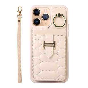 For iPhone 11 Pro Max Vertical Card Bag Ring Holder Phone Case with Dual Lanyard(Beige)