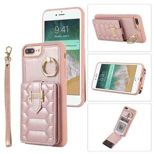 For iPhone 8 Plus / 7 Plus Vertical Card Bag Ring Holder Phone Case with Dual Lanyard(Rose Gold)
