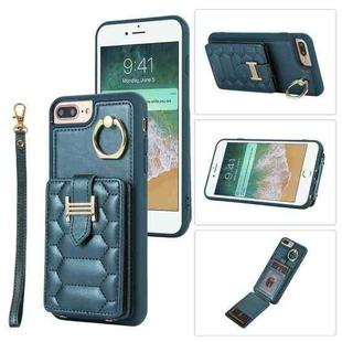 For iPhone 8 Plus / 7 Plus Vertical Card Bag Ring Holder Phone Case with Dual Lanyard(Dark Green)