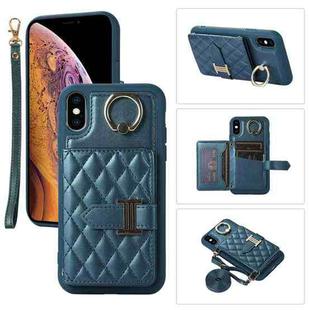 For iPhone X / XS Horizontal Card Bag Ring Holder Phone Case with Dual Lanyard(Dark Green)