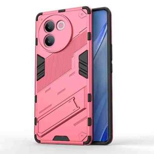 For vivo V30e 5G Global Punk Armor 2 in 1 PC + TPU Phone Case with Holder(Light Red)