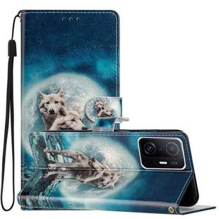 For Xiaomi Mi 11T / Mi 11T Pro Colored Drawing Leather Phone Case(Twin Wolves)