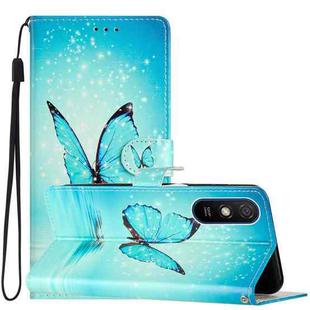 For Xiaomi Redmi 9A Colored Drawing Leather Phone Case(Blue Butterfly)