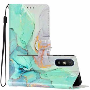For Xiaomi Redmi 9A Colored Drawing Leather Phone Case(Green Marble)