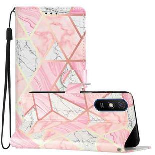 For Xiaomi Redmi 9A Colored Drawing Leather Phone Case(Pink Marble)