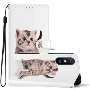 For Xiaomi Redmi 9A Colored Drawing Leather Phone Case(Little Tabby Cat)
