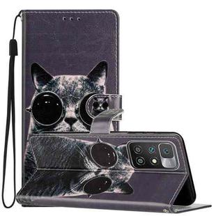 For Xiaomi Redmi 10 2022 Colored Drawing Leather Phone Case(Sunglasses Cat)