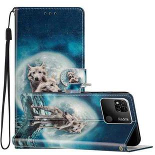 For Xiaomi Redmi 10A Colored Drawing Leather Phone Case(Twin Wolves)