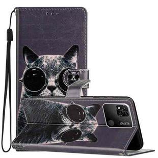 For Xiaomi Redmi 10A Colored Drawing Leather Phone Case(Sunglasses Cat)