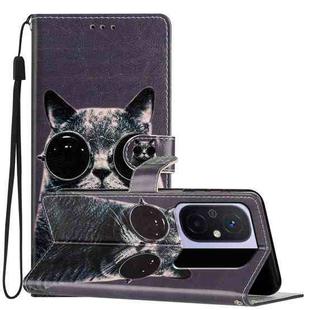 For Xiaomi Redmi 12C Colored Drawing Leather Phone Case(Sunglasses Cat)