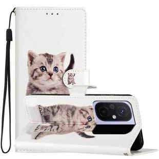 For Xiaomi Redmi 12C Colored Drawing Leather Phone Case(Little Tabby Cat)