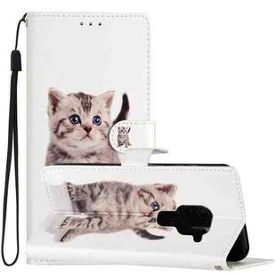 For Xiaomi Redmi Note 9 Colored Drawing Leather Phone Case(Little Tabby Cat)