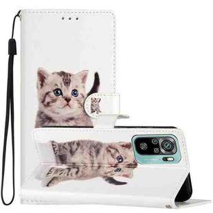 For Xiaomi Redmi Note 10 4G Colored Drawing Leather Phone Case(Little Tabby Cat)
