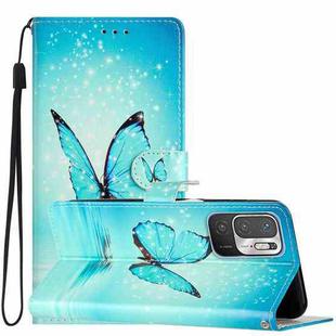 For Xiaomi Redmi Note 10 5G Colored Drawing Leather Phone Case(Blue Butterfly)