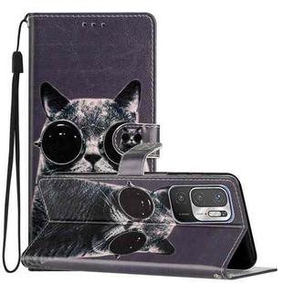 For Xiaomi Redmi Note 10 5G Colored Drawing Leather Phone Case(Sunglasses Cat)