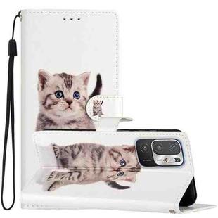 For Xiaomi Redmi Note 10 5G Colored Drawing Leather Phone Case(Little Tabby Cat)