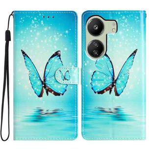 For Xiaomi Redmi 13C Colored Drawing Leather Phone Case(Blue Butterfly)