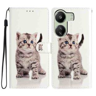 For Xiaomi Redmi 13C Colored Drawing Leather Phone Case(Little Tabby Cat)