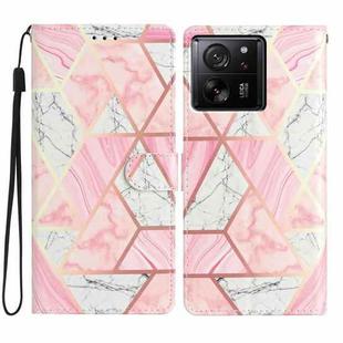 For Xiaomi 13T 5G Colored Drawing Leather Phone Case(Pink Marble)