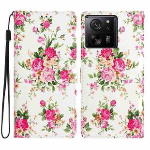 For Xiaomi 13T 5G Colored Drawing Leather Phone Case(Peonies)