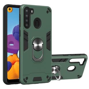 For Samsung Galaxy A21(EU Version) 2 in 1 Armour Series PC + TPU Protective Case with Ring Holder(Dark Green)