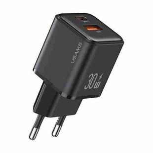 USAMS US-CC189 PD 30W USB+USB-C/Type-C Dual Port Electroplating Charger, EU Plug(Black)