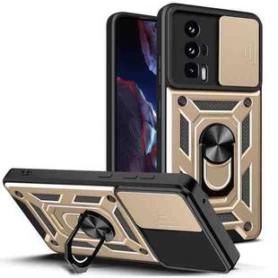For Xiaomi Poco F5 Pro Sliding Camera Cover Design TPU Hybrid PC Phone Case(Gold)