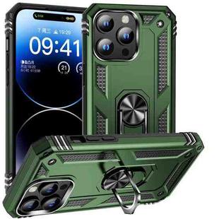 For iPhone 15 Pro Shockproof TPU + PC Phone Case with Holder(Military Green)