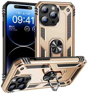 For iPhone 15 Pro Max Shockproof TPU + PC Phone Case with Holder(Gold)